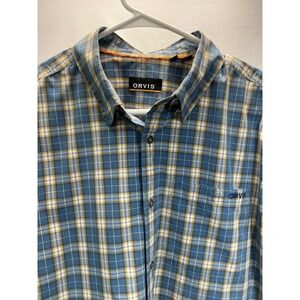 Orvis Plaid Button Down Shirt Long Sleeve Casual‎ Blue Yellow Mens Size L